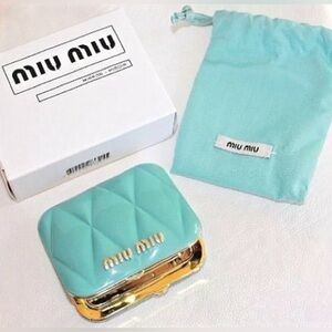 Genuine MIU MIU Tiffany Blue Quilted Compact Makeup Mirror With Pouch